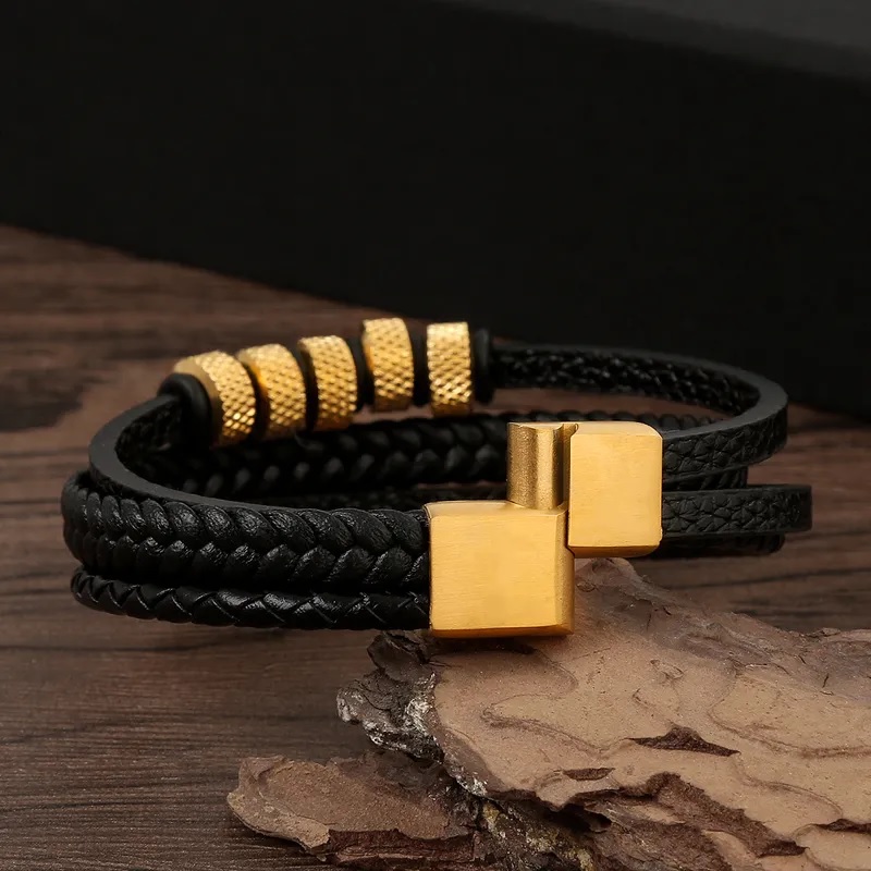 GI-33326 Férfi karkötő - Fekete/Arany2